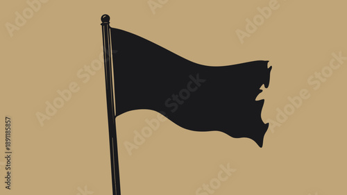 Tattered Black Flag on Pole Waving.
