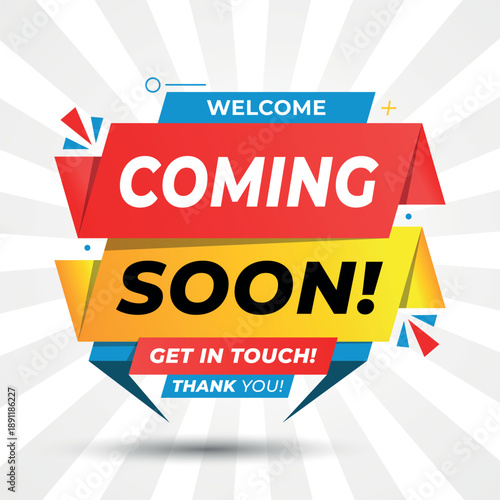 Vibrant Coming Soon Promotional Label with Call to Action