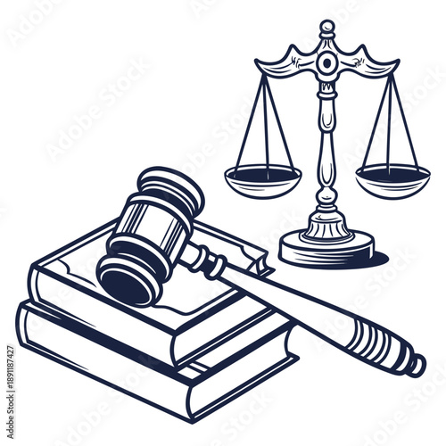 Gavel resting on legal books beside balance scale justice