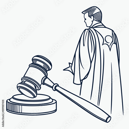 Judge gavel and abstract robe outline court