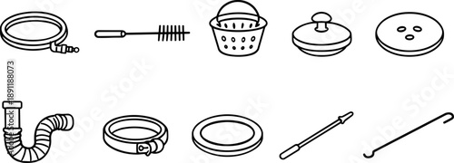 Plumbing and drain cleaning tools and accessories icons set