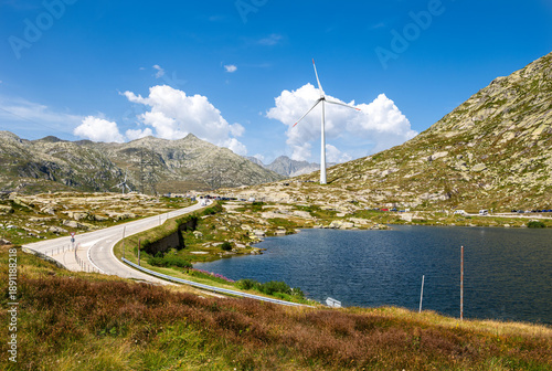 Wallpaper Mural Gotthard pass - Wind Turbine by the Lake in a Scenic Landscape Torontodigital.ca