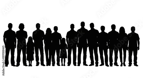 Diverse group of people standing together in silhouette.