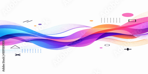 Abstract colorful rainbow background featuring a digital illustration of wavy lines and flowing motion shapes in a vibrant vector design