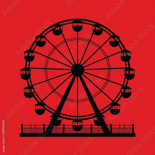 Red Ferris Wheel Vector, icon