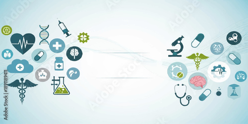 Abstract floral and music background illustration featuring vector notes and social media icons in a blue circle network design template for web wallpaper