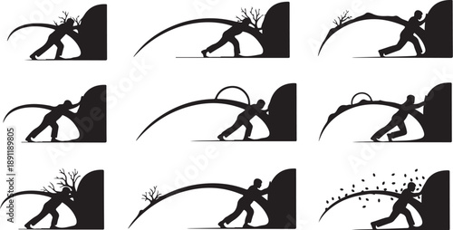 Man kicking and throwing objects in various dynamic poses