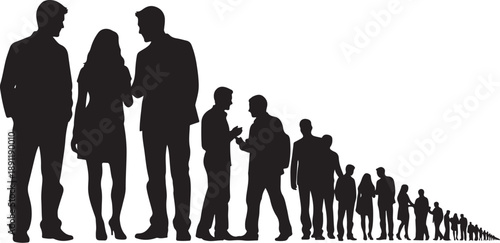 Silhouette of diverse people standing in a long line