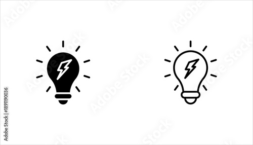 Lightning in light bulb icon set. Light bulb symbol with a lightning bolt inside. Vector illustration.