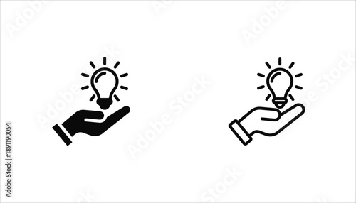 Hand holding a light bulb, concept of innovation and creativity icon. Business thinking, creative idea icon. Knowledge logotype design. Startup symbol. Inspiration and problem-solving visualization, 