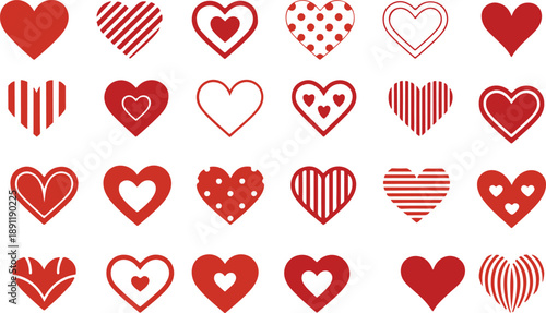Red heartbeat line collection with heart symbol, cardiology, medical pulse, ECG, EKG design, healthcare clipart vector illustration, health monitoring, digital heartbeat graphics