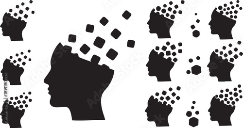 Silhouettes of people's heads with creative ideas and thoughts