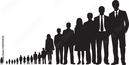 Business people silhouettes in a line on white background