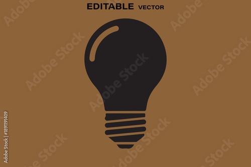Editable vector light bulb icon on brown background