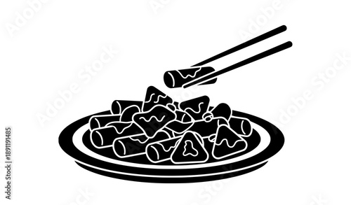 Stylized tteokbokki silhouette icon vector illustration for Korean food design