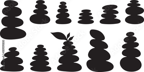 Black silhouettes of balanced stones on white background illustration