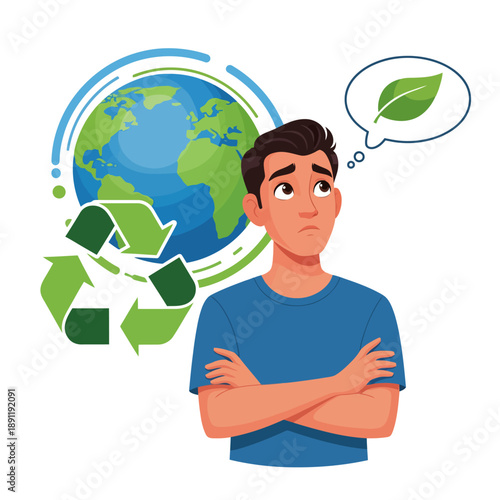 Man thinking about the environment and recycling