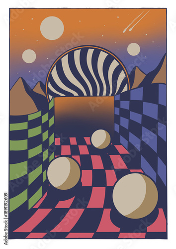 Psychedelic trippy vintage retro illustration