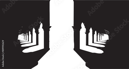 Monumental Architecture with Symmetrical Cityscape Silhouette at Nighttime