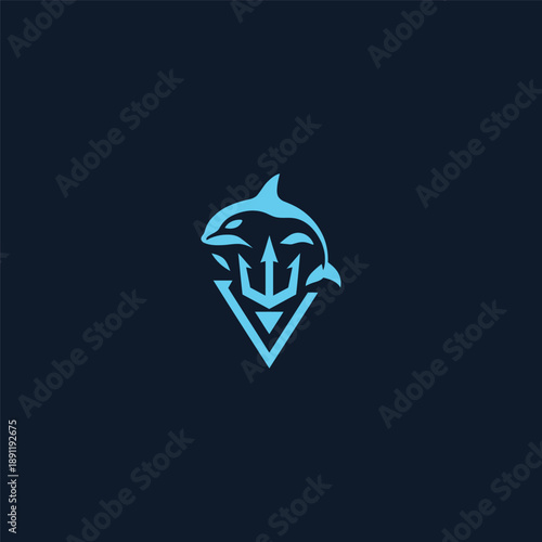 Orca trident logo in powerful and dynamic minimalist illustration style.