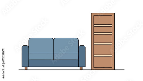 Sofa and bookshelf illustration