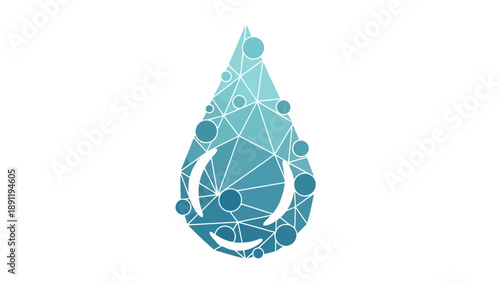 Stylized blue water droplet with geometric patterns and circles