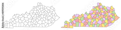 Kentucky administrative map, Kentucky outline and counties state map set - illustration version
