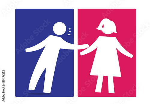 Man Makes advances or harasses a woman icon. Stop Sexual Harassment concept. Editable Clip Art.