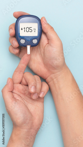 Healthy Blood Sugar Test Result on Digital Glucose Meter. 