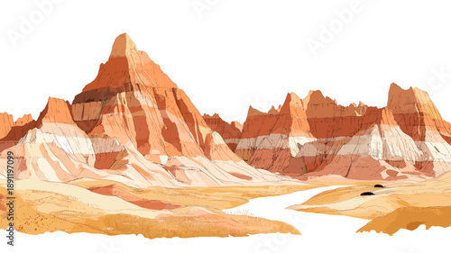 Badlands National Park. Badlands National Park hand drawn watercolor illustration