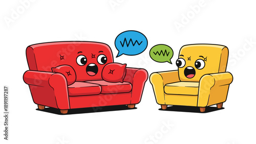 Two anthropomorphic couches are talking to each other