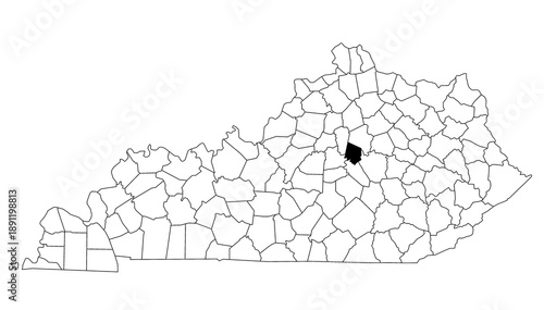 Fényképezés Map of jessamine County in Kentucky state on white background