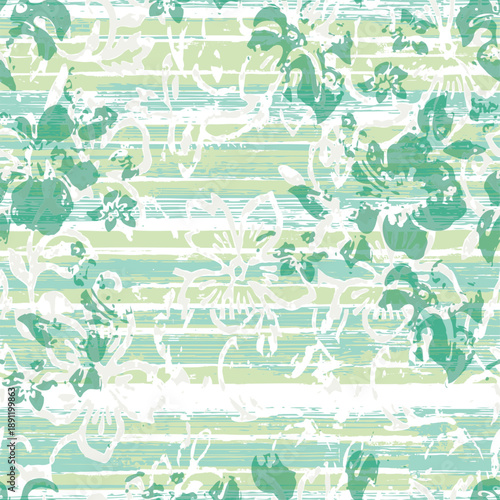 Abstract grunge floral and striped wallpaper vector seamless pattern for woman summer wear swimming suit pareo scarf kerchief fabric shirt