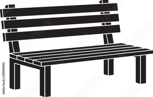 Simple black silhouette icon of a wooden park bench, perfect for outdoor design elements