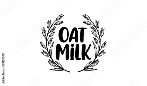 Oat milk silhouette logo with hand drawn oats black and white vector illustration
