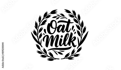 Vintage oat milk silhouette logo black and white hand drawn vector illustration