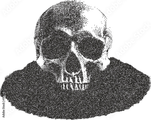 Skull retro y2k stipple design skeleton halftone brutalist urban vector png with clear background, bone 2000s photocopy grunge tattoo gen z effect