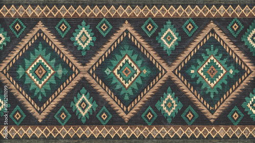 dark indigo ikat pattern border threads traditional woven textile texture vector background 
