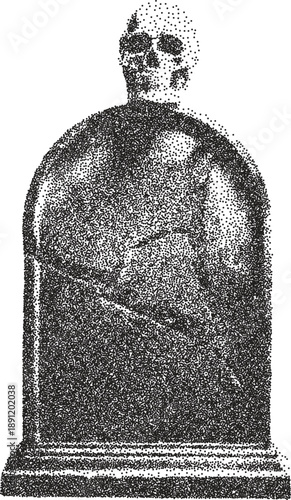 Tombstone retro y2k stipple design cemetery halftone brutalist urban vector png with clear background, skull 2000s photocopy grunge tattoo gen z effect