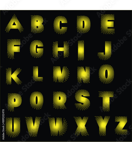 Radiant Yellow Particle Alphabet on Black Background