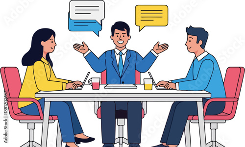 Three People Discussing Over Coffee.