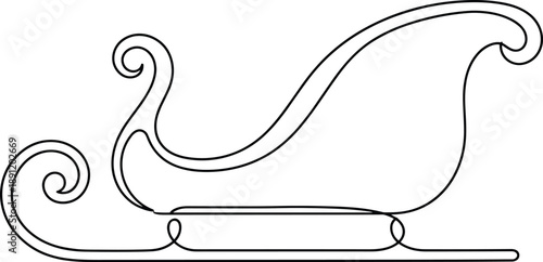 Continuous one line drawing of Santa Claus sleigh for Christmas holiday celebration minimalist sketch vector illustration for winter seasonal decoration