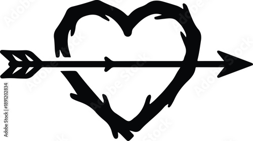 Rustic Heart Pierced by Arrow Symbol.