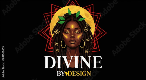 Divine By Design - Majestic Portrait of an African American Woman with Locs and Full Moon Background for Black History Month