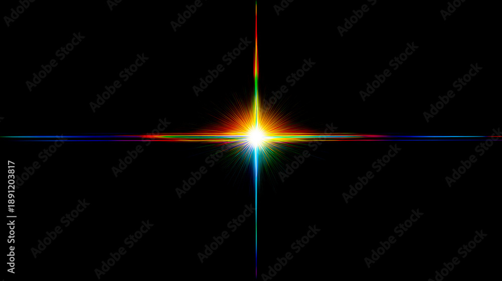 Fototapeta premium 虹色の十字レンズフレア