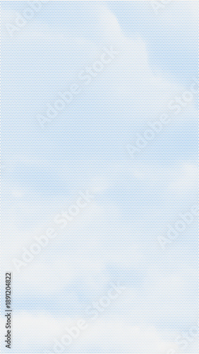 Color halftone texture of blue sky with clouds. Abstract cloud pattern vector dotted pixel texture background with copy space.