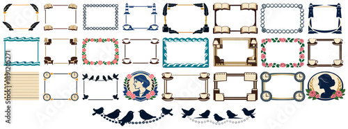 Virginia Woolf Literary Frame and Border Set with Writing and Bloomsbury Motifs