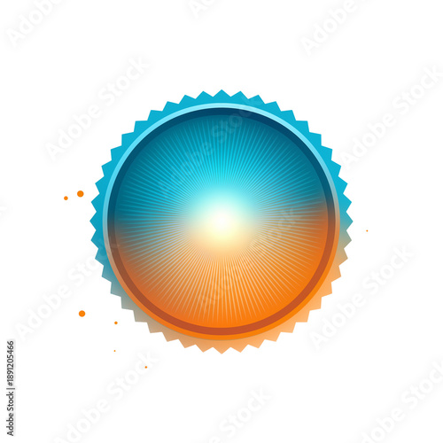 Vibrant sunburst badge with a modern blue and orange gradient design