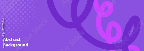 Vibrant purple abstract banner with flowing squiggles and halftone. Trendy vector background with creative fluid wavy lines.