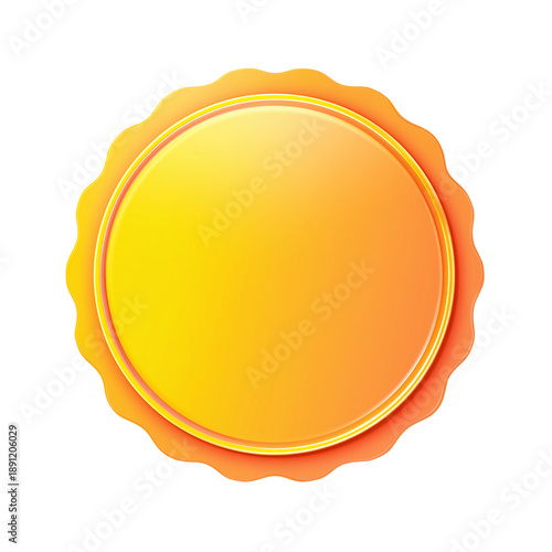 Bright yellow and orange gradient badge or seal with a wavy border on black